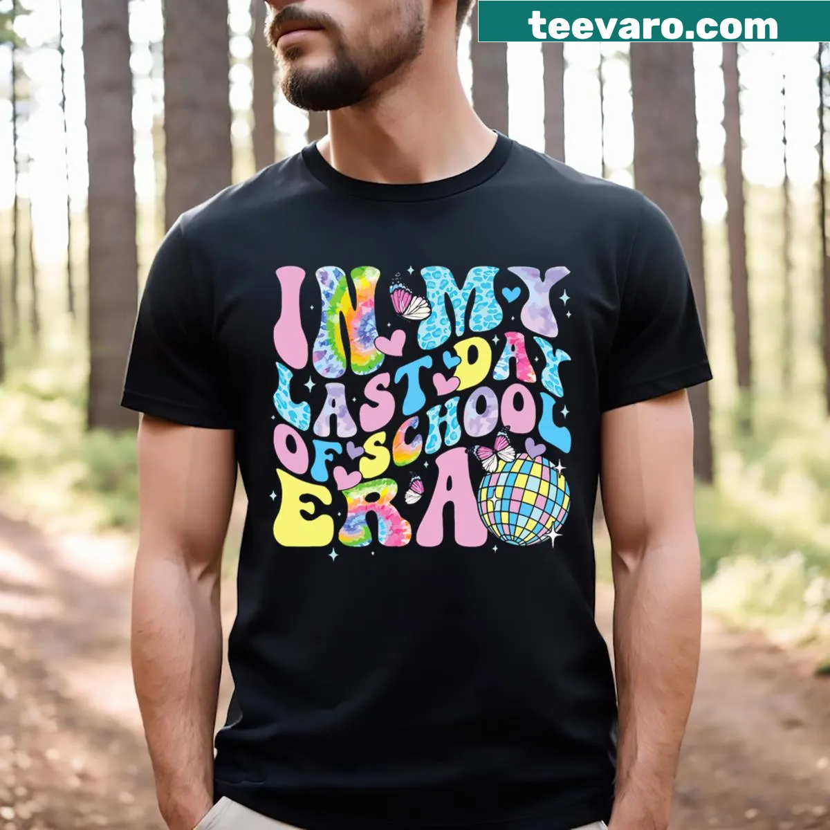 Retro typography design for Last Day Of School on a T-shirt — on a men's t-shirt