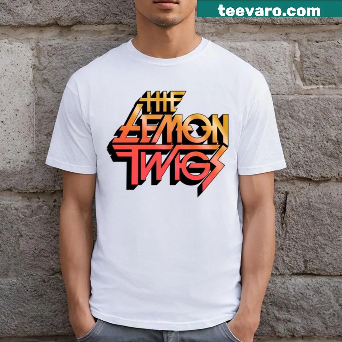 Lemon Twigs logo printed on a T-shirt in a bold typography style — on a men's t-shirt