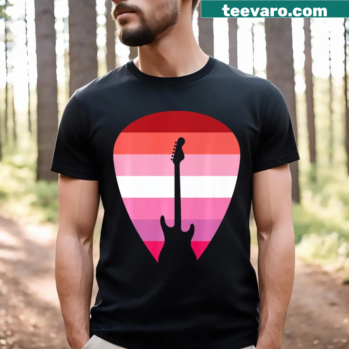 Lesbian flag graphic on t-shirt — on a men's t-shirt