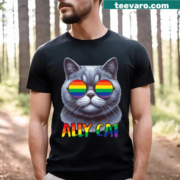 Illustration of a cat with a rainbow flag and 'Be Kind' text.