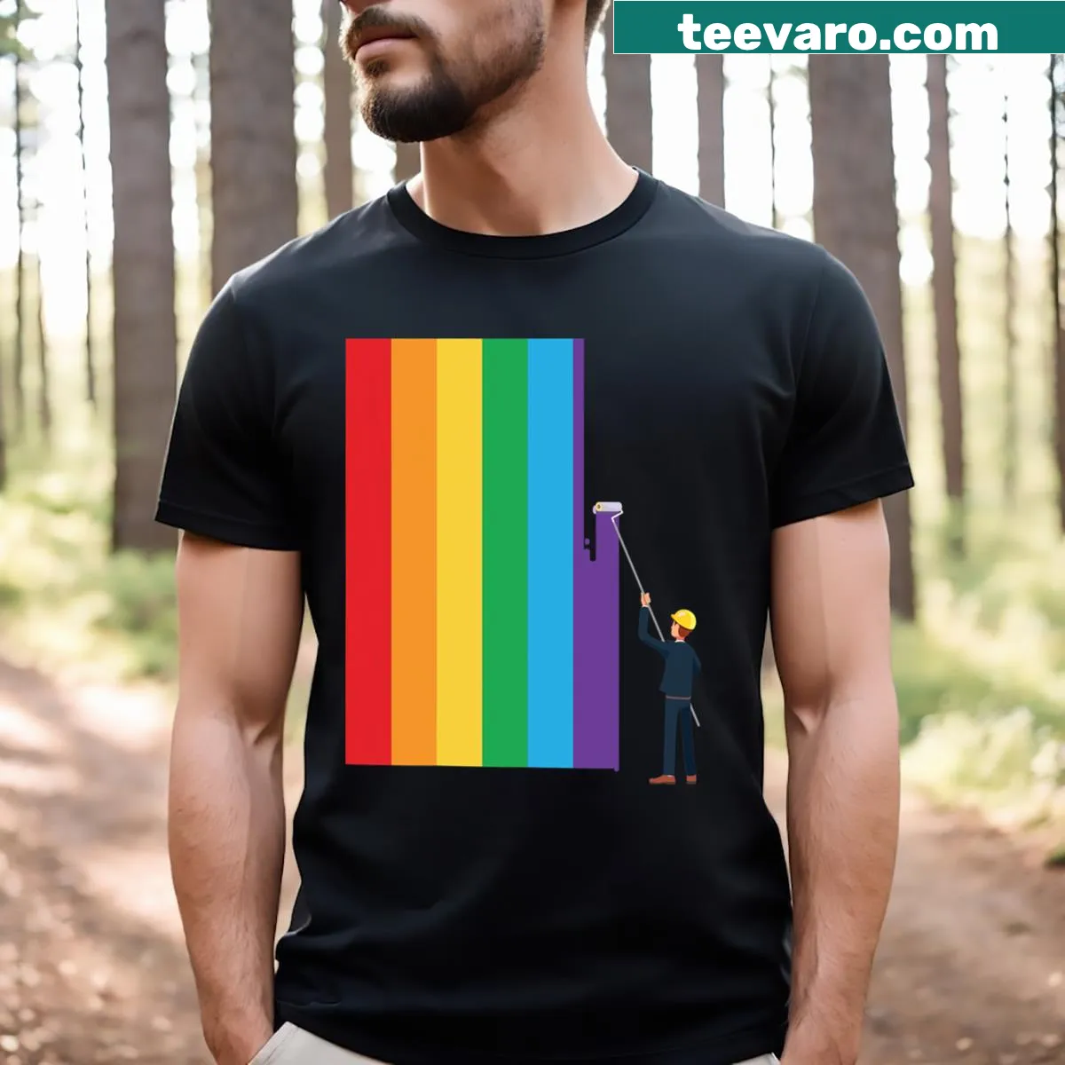 Rainbow flag design t-shirt for LGBT pride and awareness — on a men's t-shirt