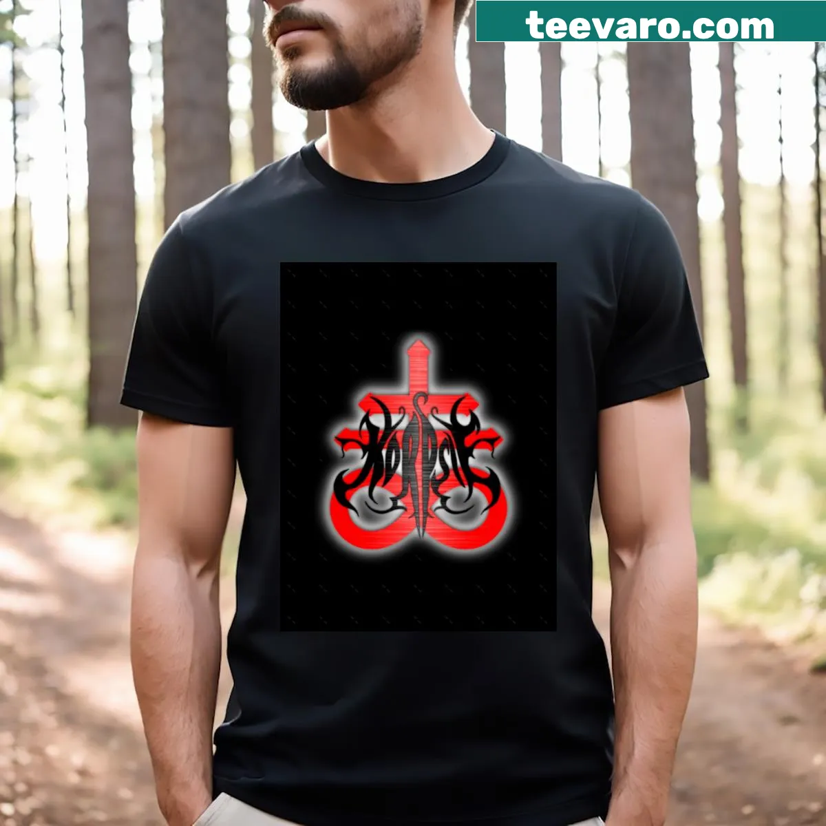 Minimalist t-shirt featuring an abstract logo design — on a men's t-shirt