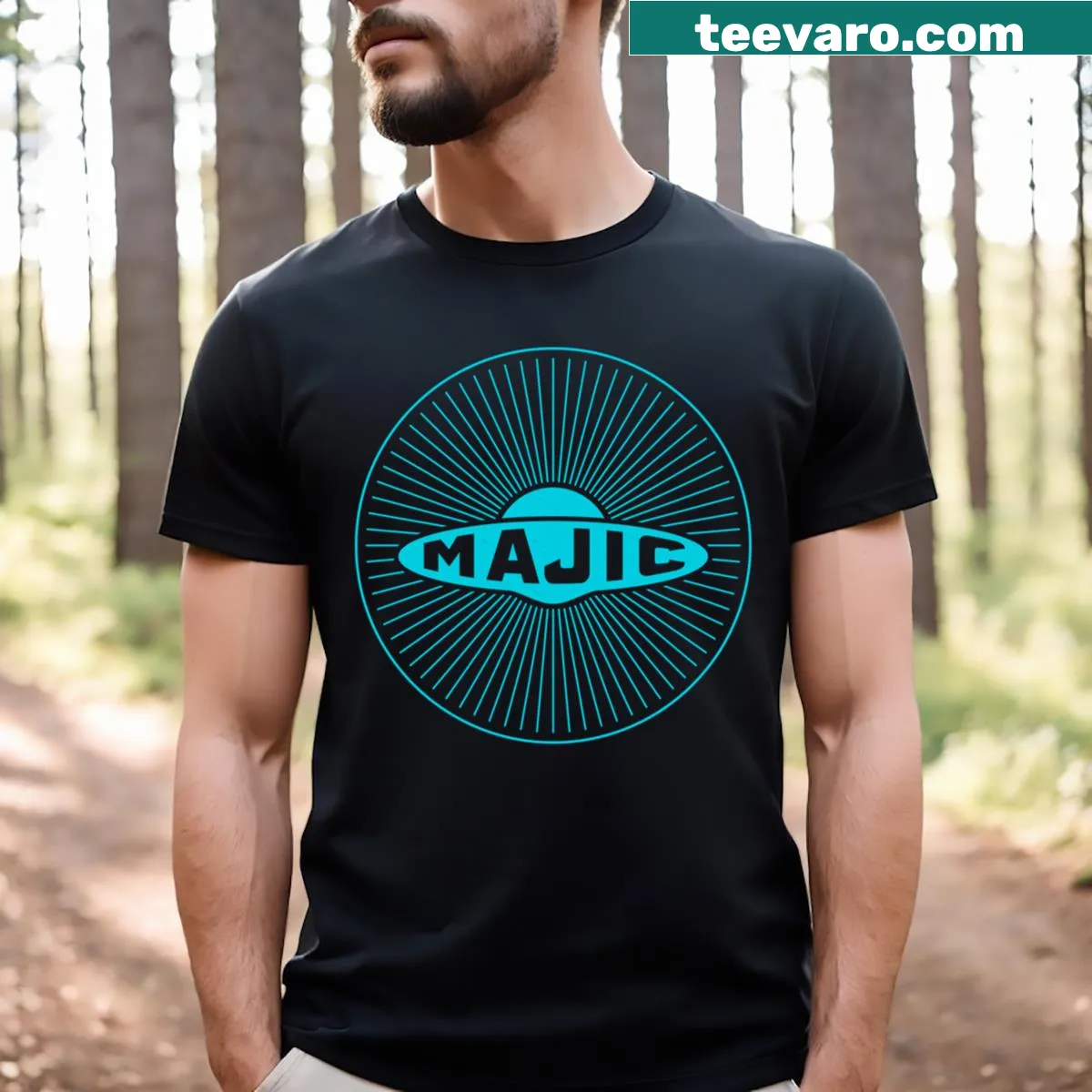 Majestic 12 t-shirt featuring a blue alien design — on a men's t-shirt
