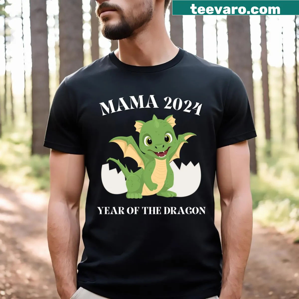 Illustrative T-shirt for moms featuring a dragon and heartfelt message — on a men's t-shirt