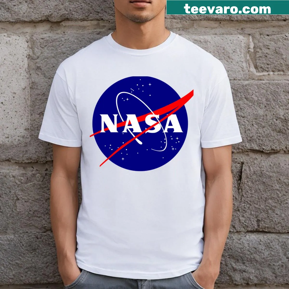 NASA official logo on a casual T-shirt — on a men's t-shirt