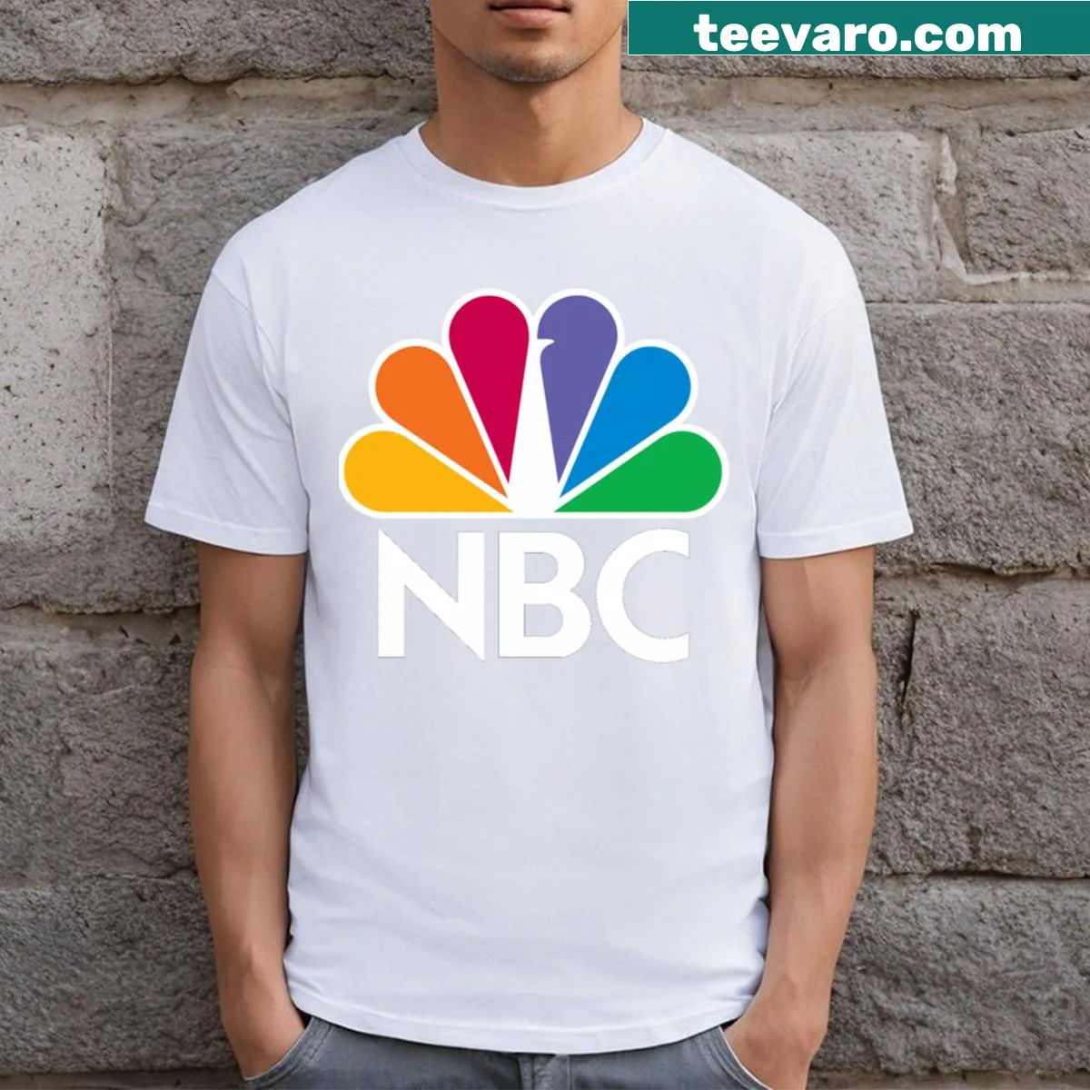NBC logo featured on a minimalist T-shirt — on a men's t-shirt