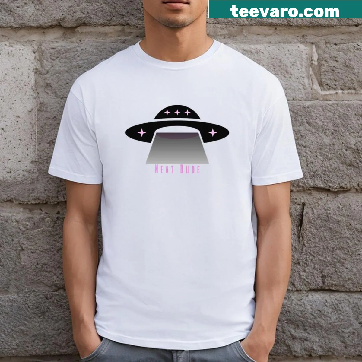 Cartoon spaceship design on t-shirt — on a men's t-shirt