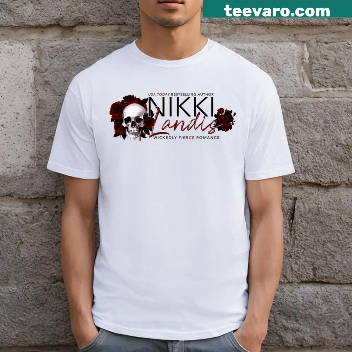 Nikki Landis logo printed on a stylish T-shirt — on a men's t-shirt