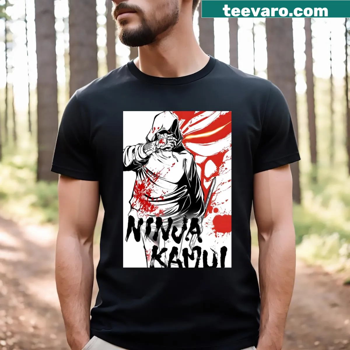 Striking logo design of Ninja Kamui on t-shirt — on a men's t-shirt