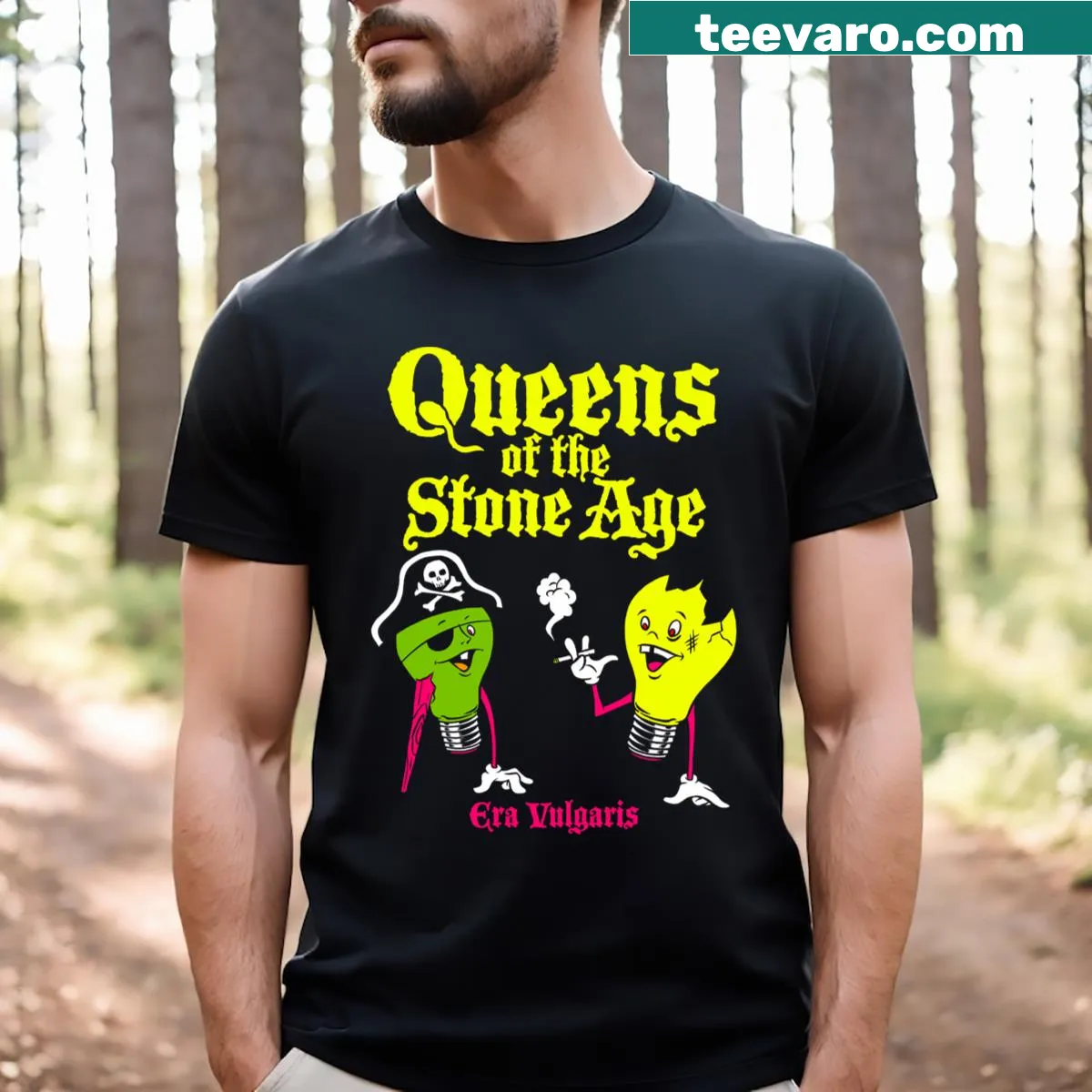 Official Queens Of The Stone Age T-shirt featuring the band logo — on a men's t-shirt