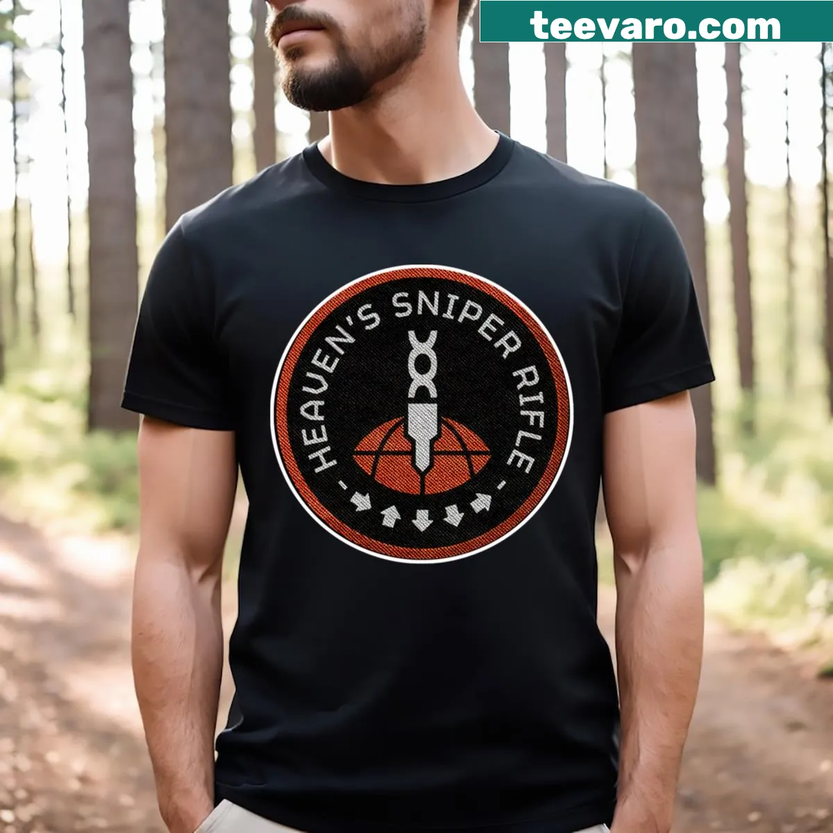 Illustration of an orbital railcannon on a t-shirt — on a men's t-shirt