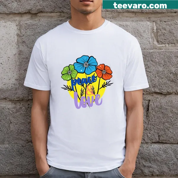 Peace T-shirt featuring a floral illustration with various flowers