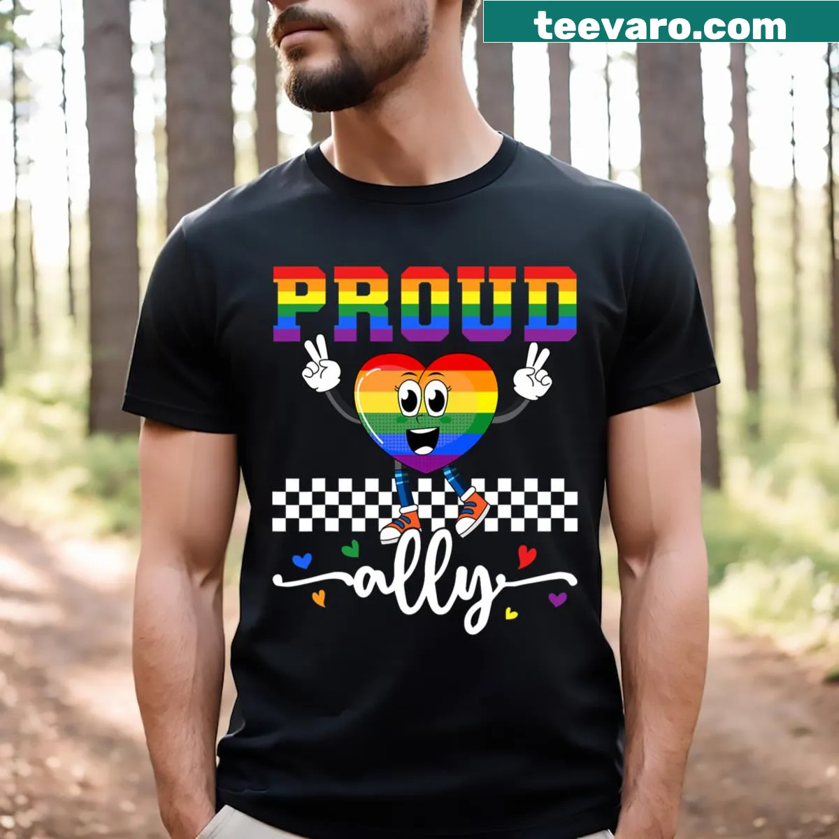Peace heart design with rainbow elements — on a men's t-shirt