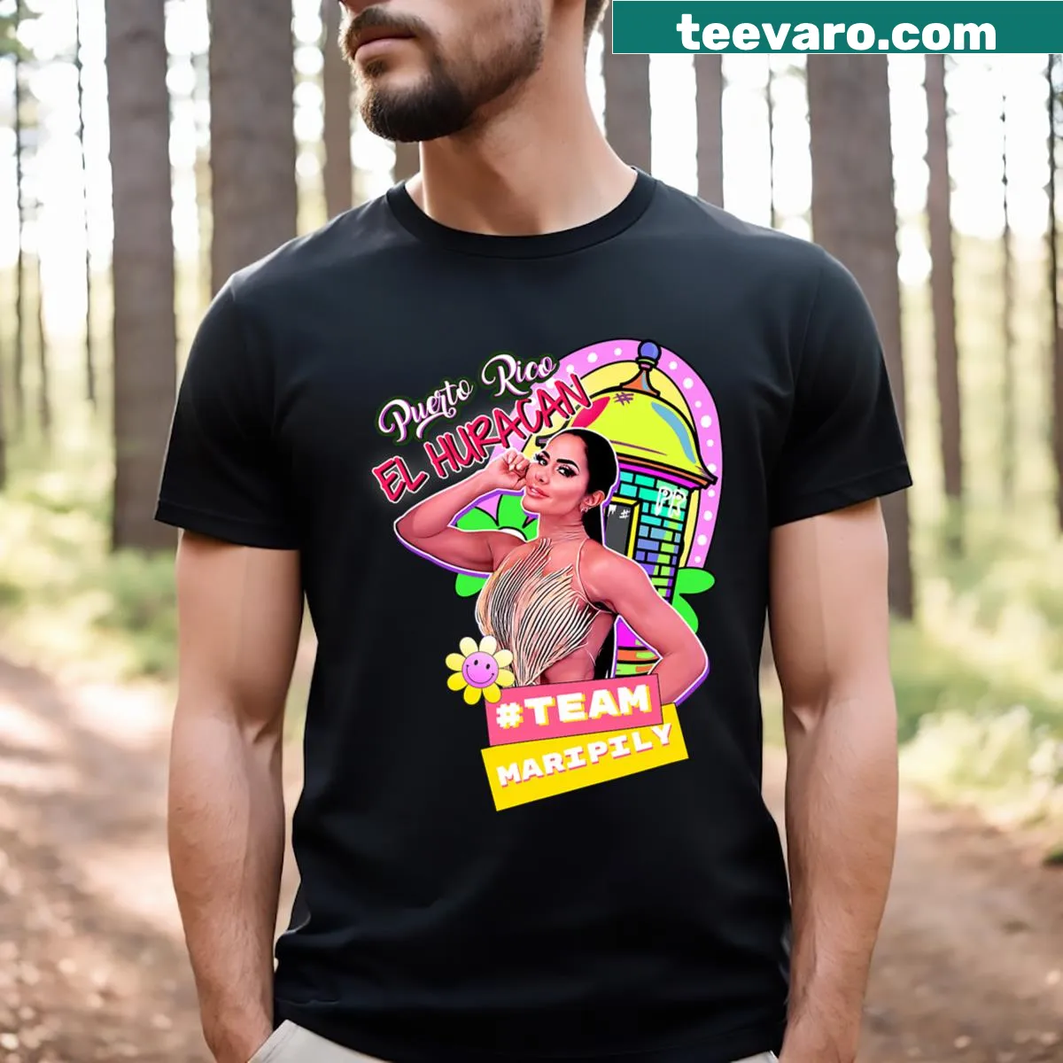 Puerto Rico themed T-shirt with 'Huracan Boricua' — on a men's t-shirt