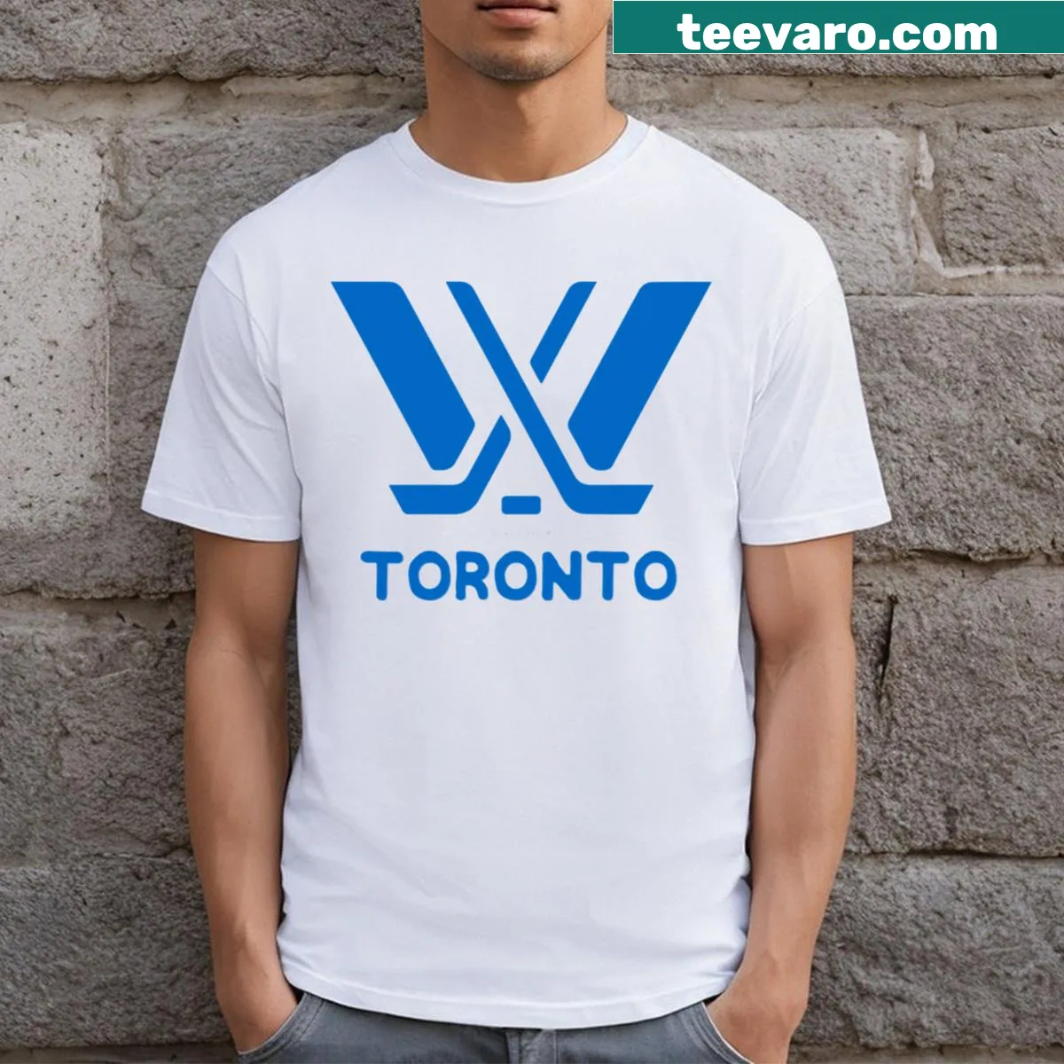 Essential Toronto Blue T-shirt with bold Pwhl lettering — on a men's t-shirt