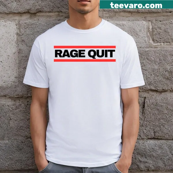 T-shirt featuring the phrase 'Rage Quit' in gaming design