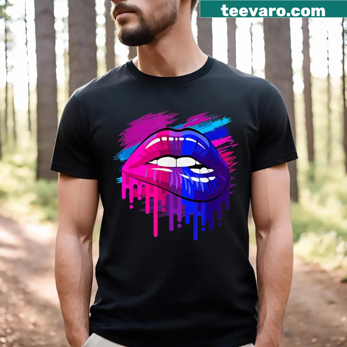 Rainbow lip graphic promoting Gay Pride Month — on a men's t-shirt
