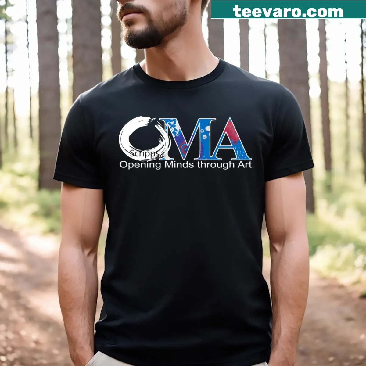 Essential T-shirt with prominent Red Oma logo — on a men's t-shirt