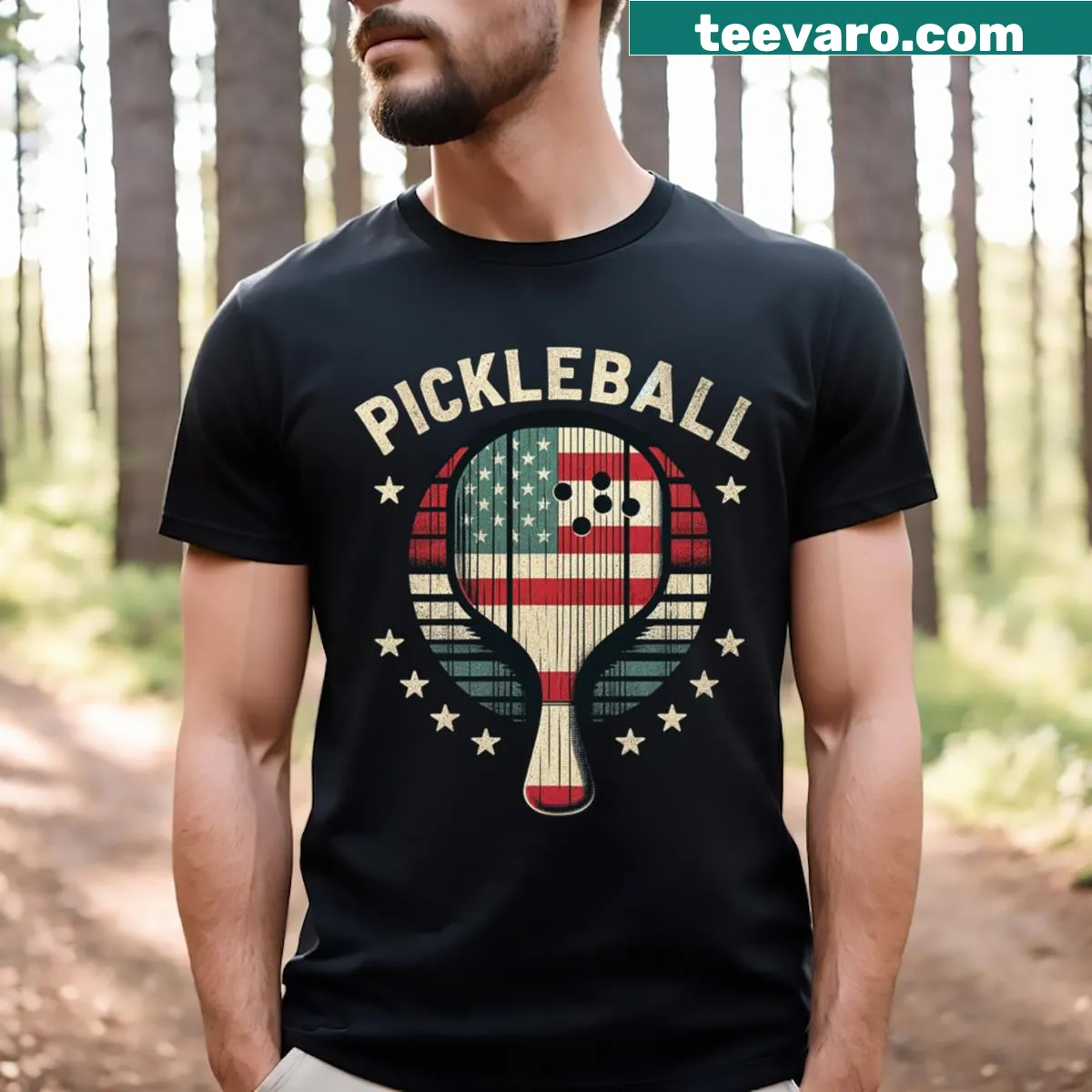 Retro-inspired pickleball design on a casual T-shirt — on a men's t-shirt