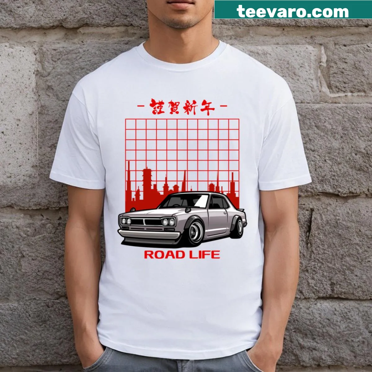 Emblematic design reflecting the spirit of road life — on a men's t-shirt