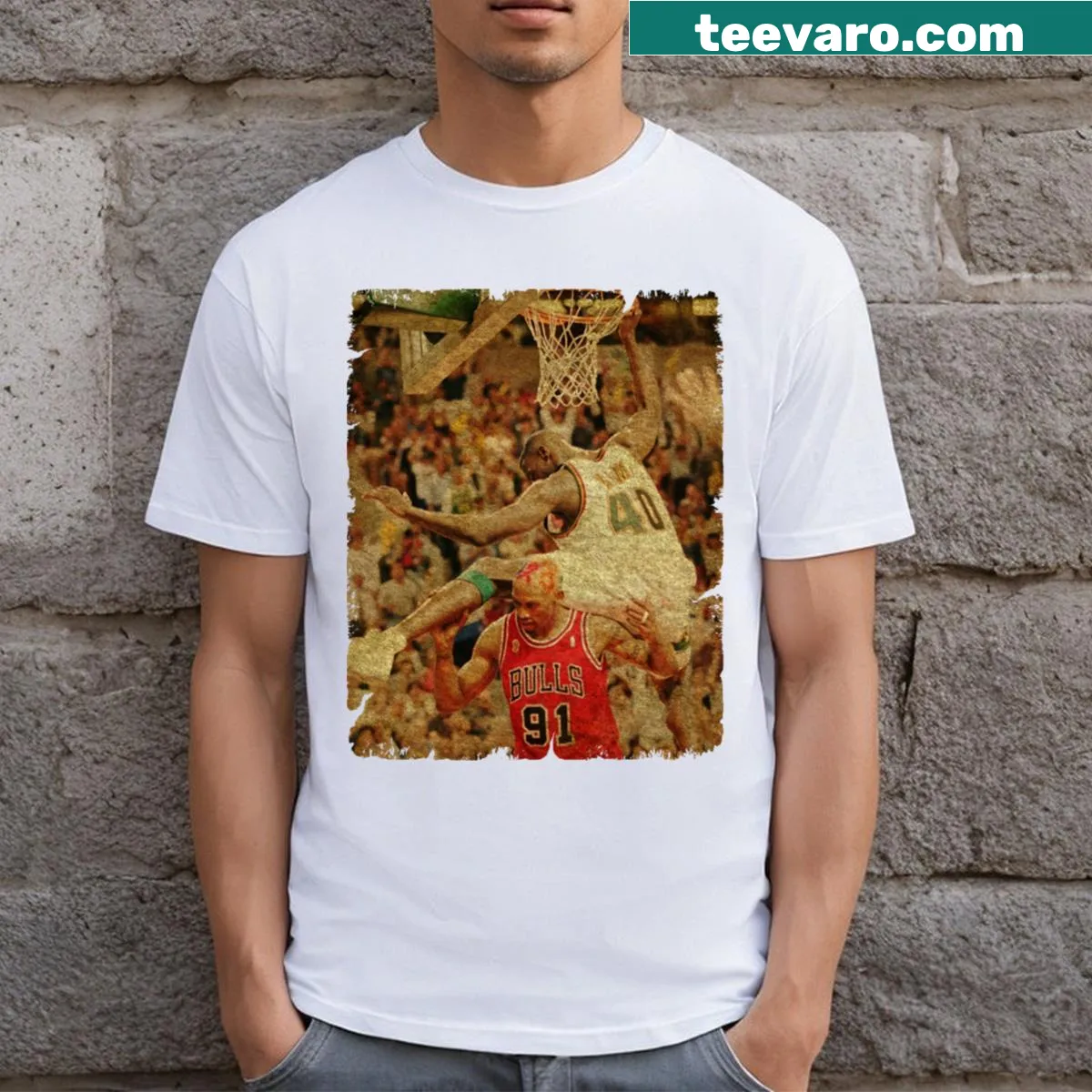 Graphic featuring Rodman vs. Kemp on a sports t-shirt — on a men's t-shirt