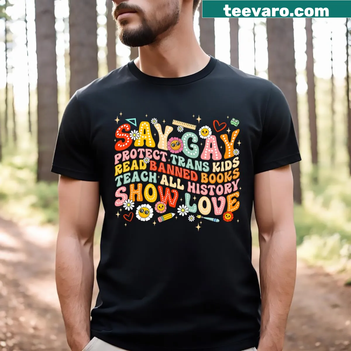 Groovy graphic advocating for LGBTQ rights on t-shirt — on a men's t-shirt