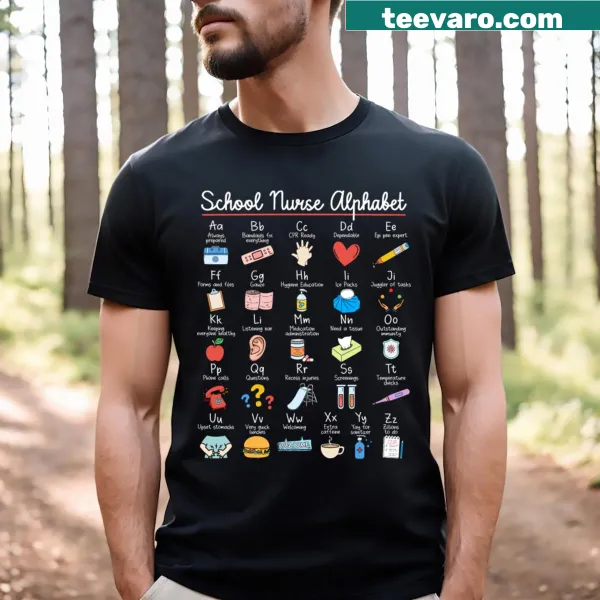Alphabet design t-shirt celebrating school nurses