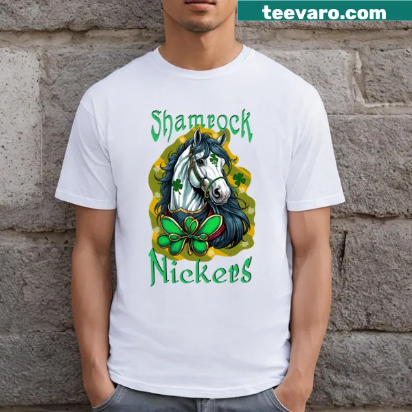 Festive T-shirt with a shamrock design for St. Patrick's Day.