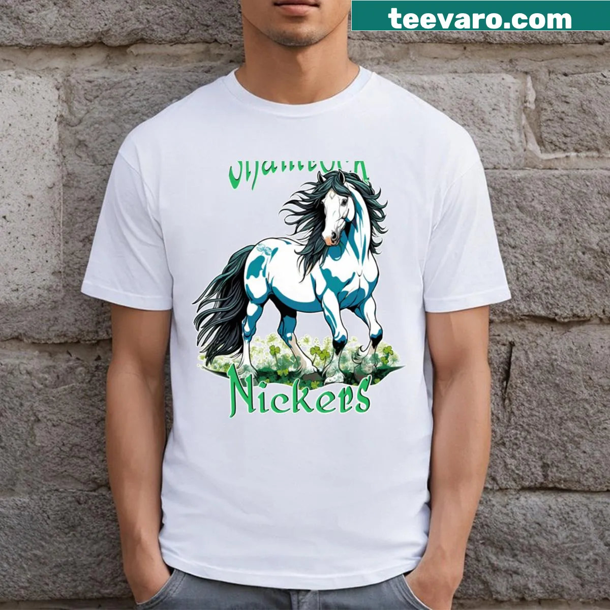 Thanksgiving themed Shamrock Nickers t-shirt featuring playful typography — on a men's t-shirt