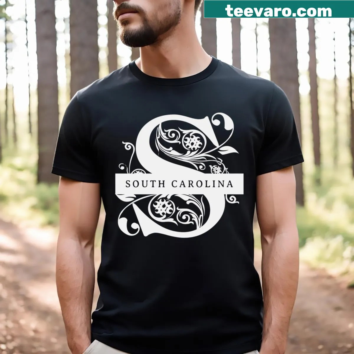 Monogram t-shirt representing South Carolina — on a men's t-shirt