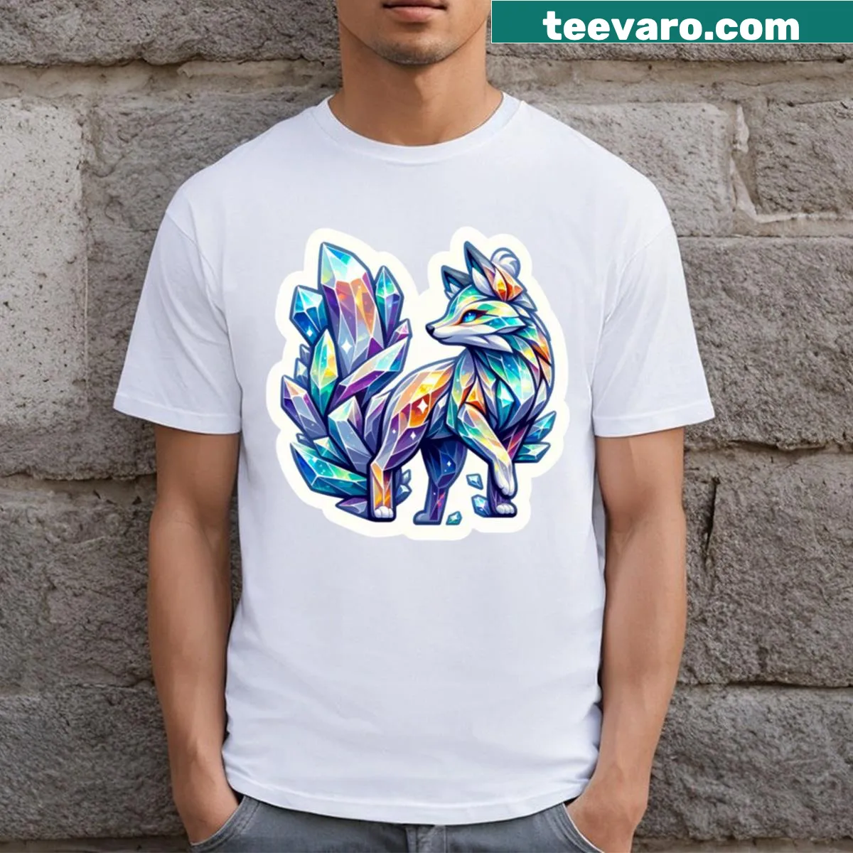 Illustration of a mystical crystal fox on a T-shirt. — on a men's t-shirt