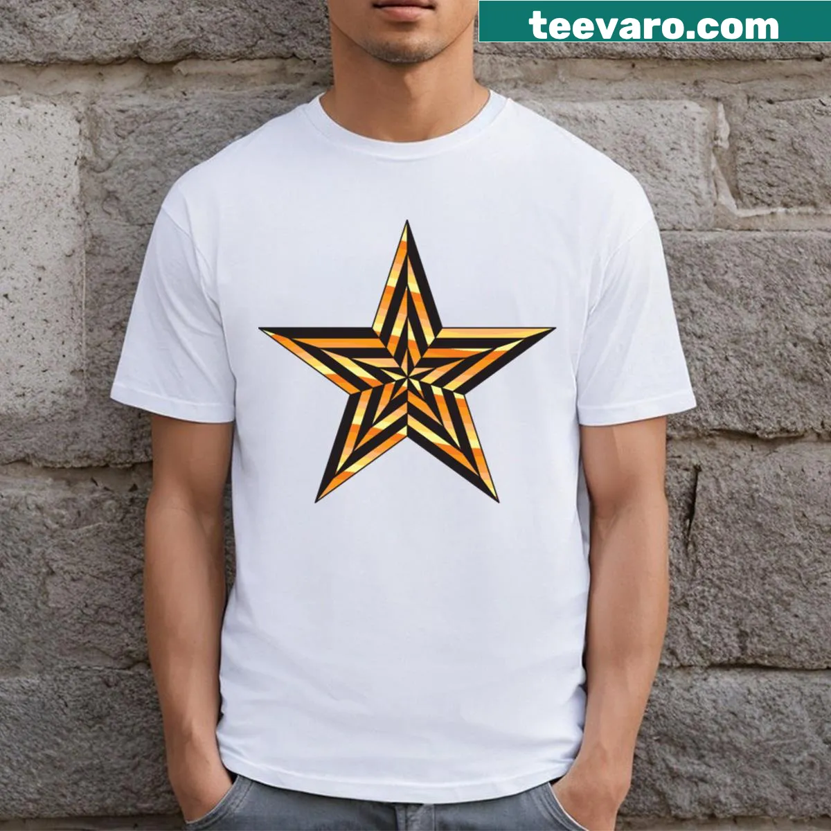 Doodle design with concentric stars on a casual t-shirt — on a men's t-shirt