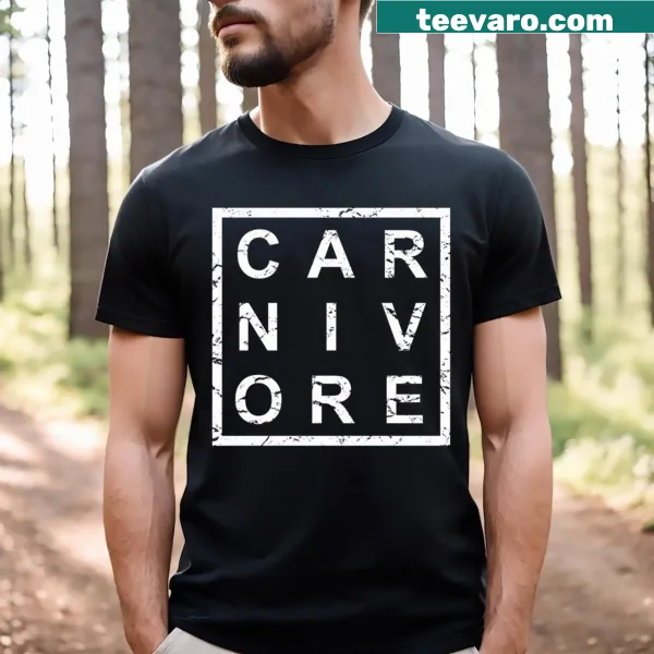 Funny carnivore-themed typography on a T-shirt.