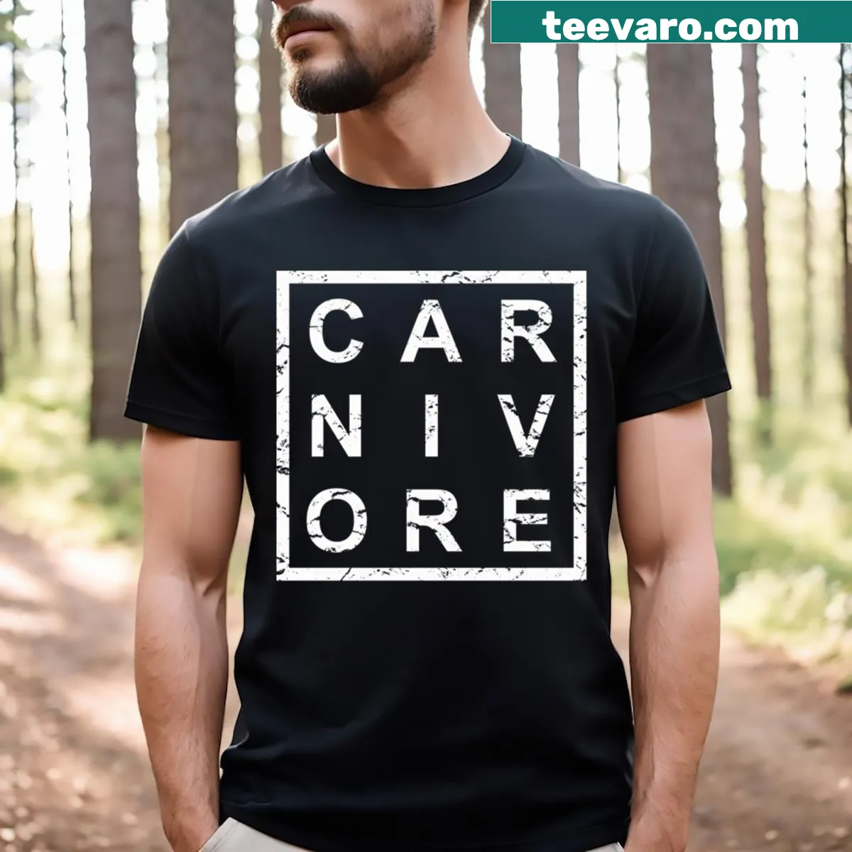 Funny carnivore-themed typography on a T-shirt. — on a men's t-shirt