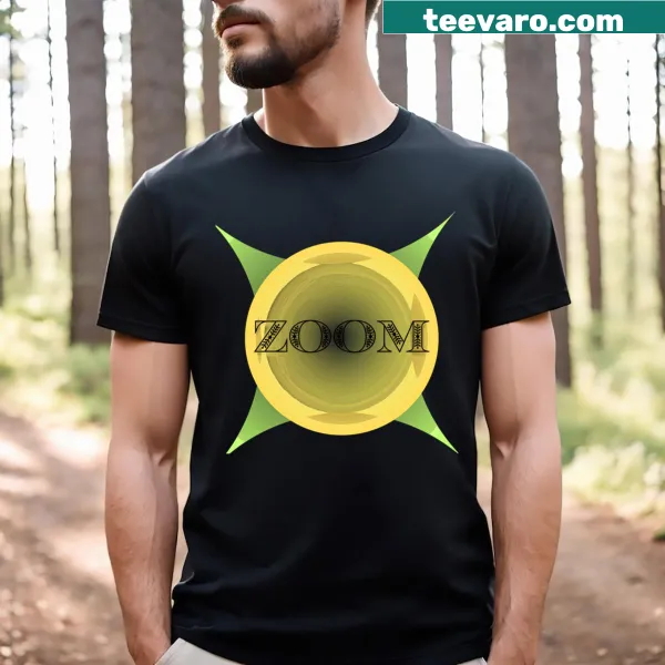 Dynamic sunburst logo design on a casual t-shirt