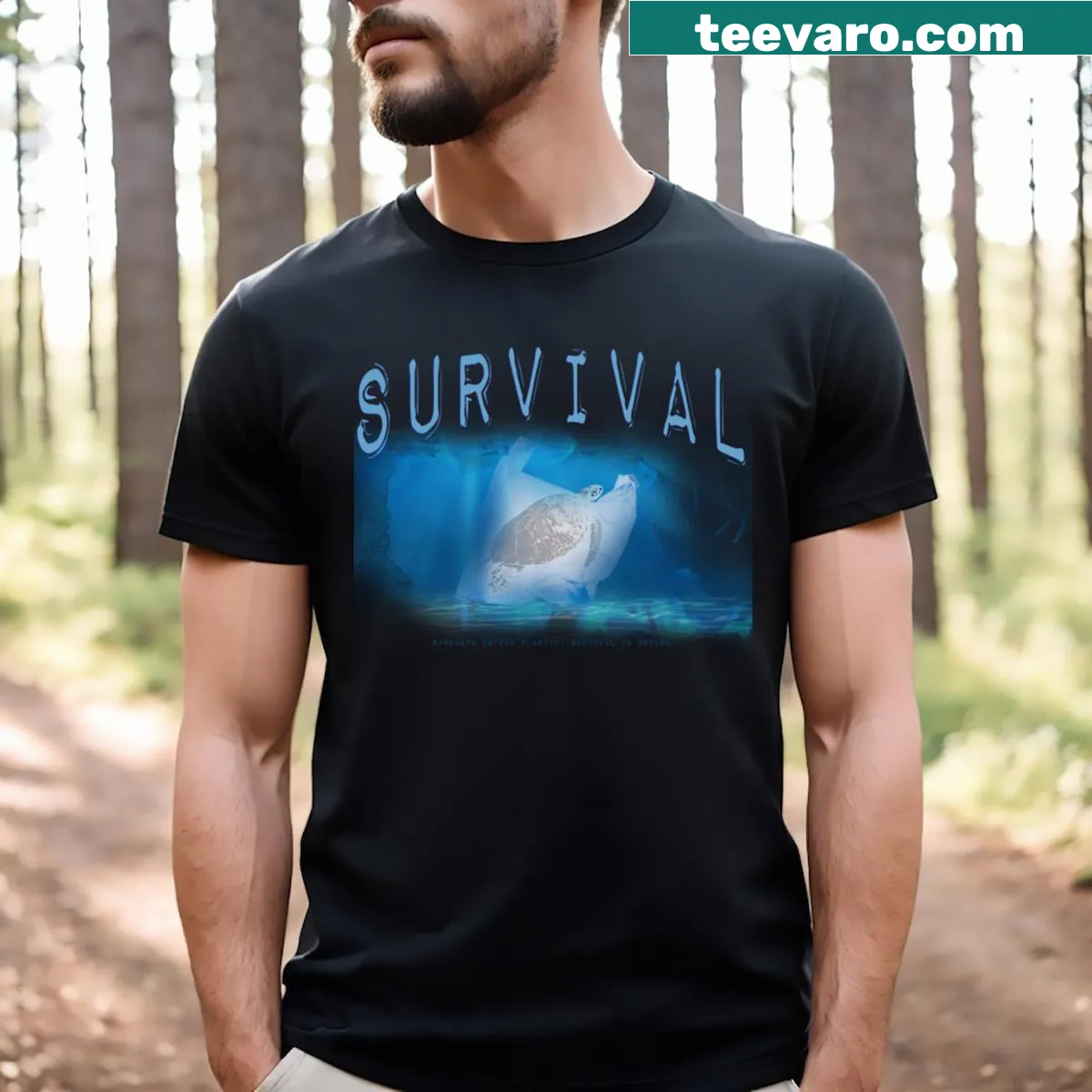 Typographic T-shirt featuring a survival theme — on a men's t-shirt