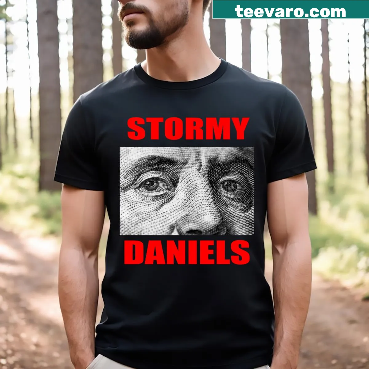 Minimalist Team Stormy t-shirt with bold text design — on a men's t-shirt
