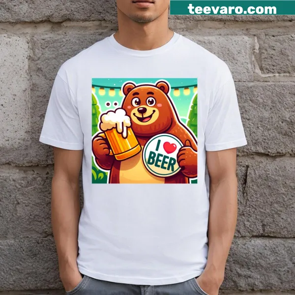 Fun illustration of a bear holding a beer on t-shirt