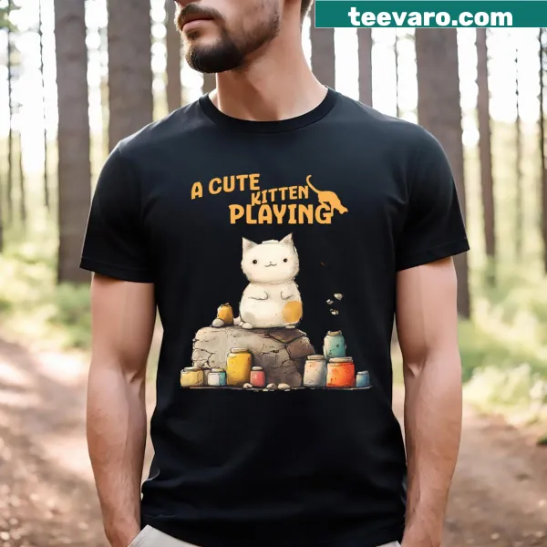 T-shirt featuring delightful digital illustrations of playful kittens
