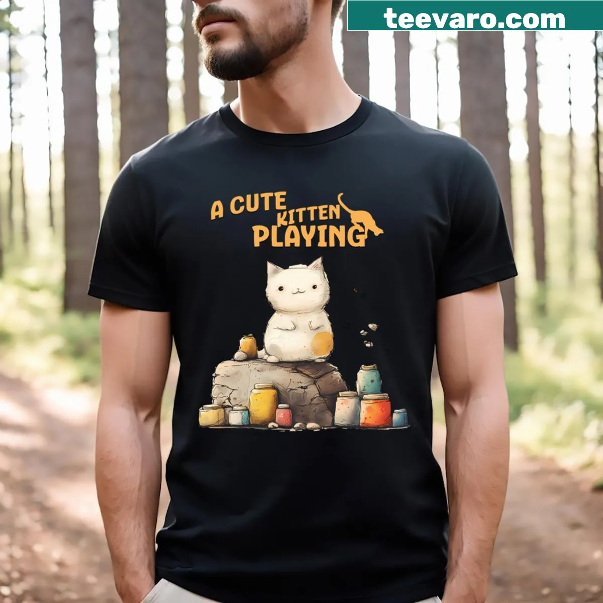 T-shirt featuring delightful digital illustrations of playful kittens — on a men's t-shirt
