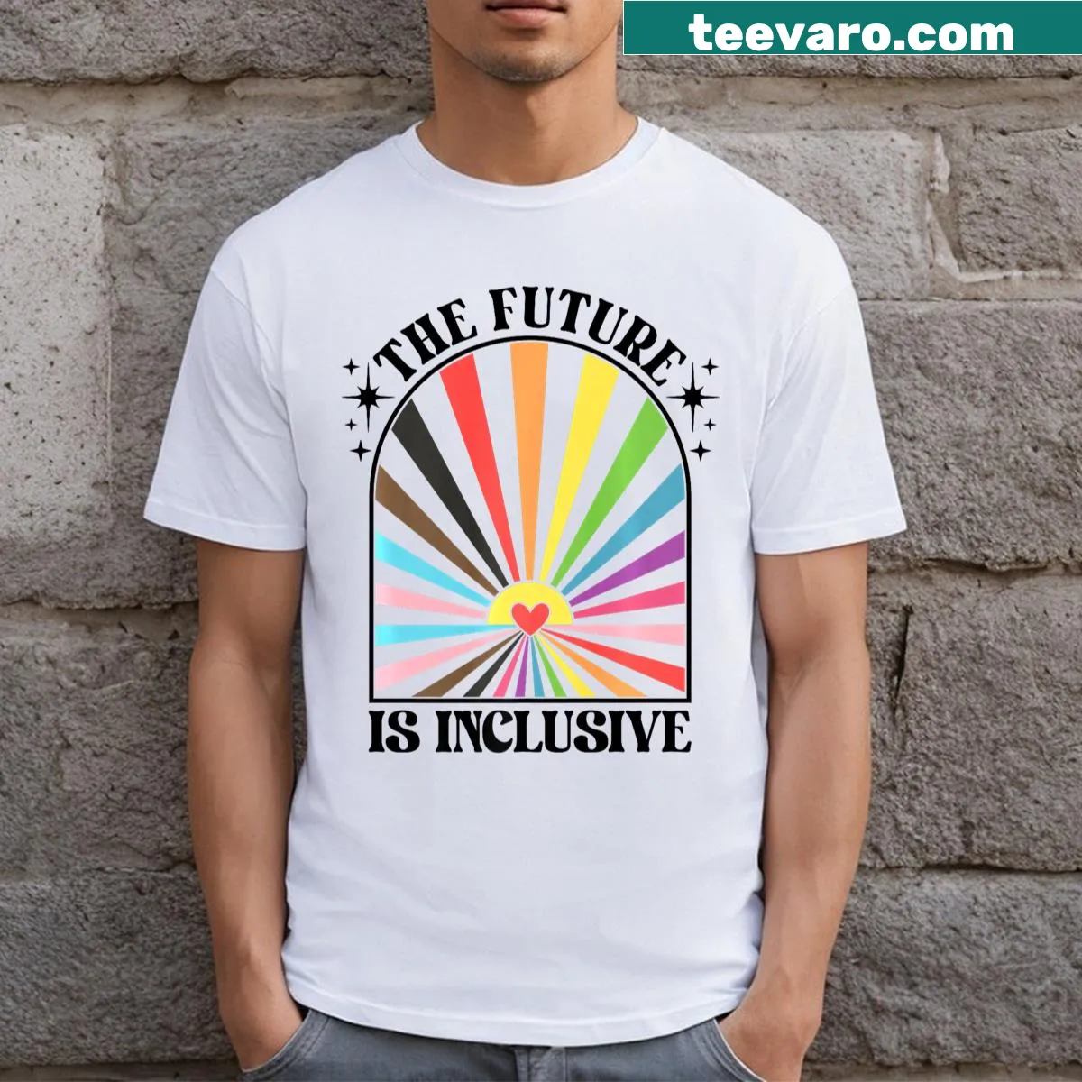T-shirt featuring a rainbow design supporting the transgender community — on a men's t-shirt