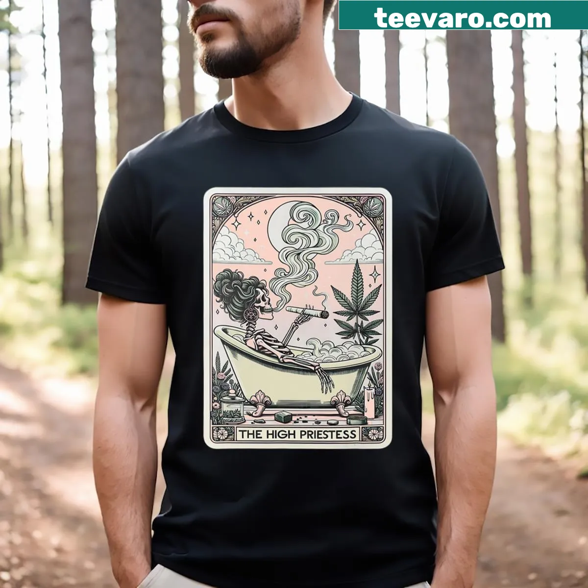High Priestess Tarot card graphic on a humorous t-shirt. — on a men's t-shirt
