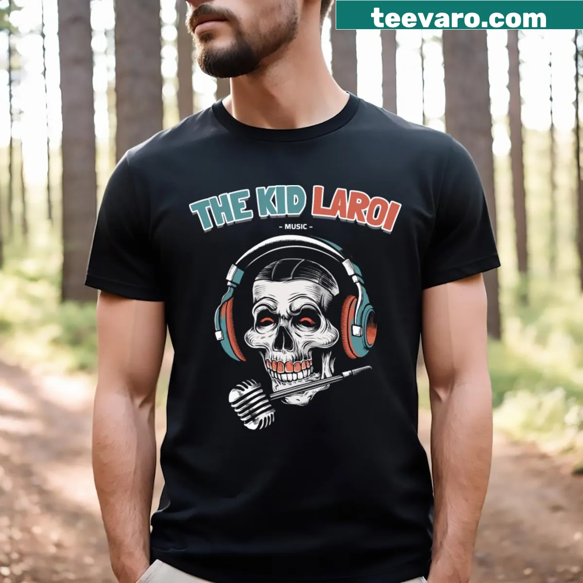 Typographic design featuring The Kid Laroi on a trendy T-shirt — on a men's t-shirt