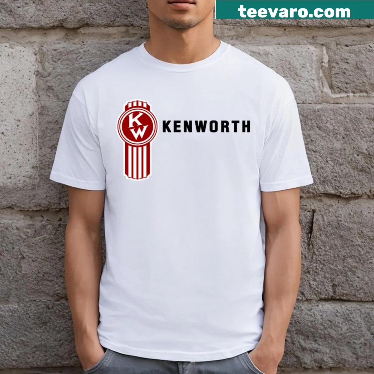 Kenworth logo printed on a T-shirt — on a men's t-shirt