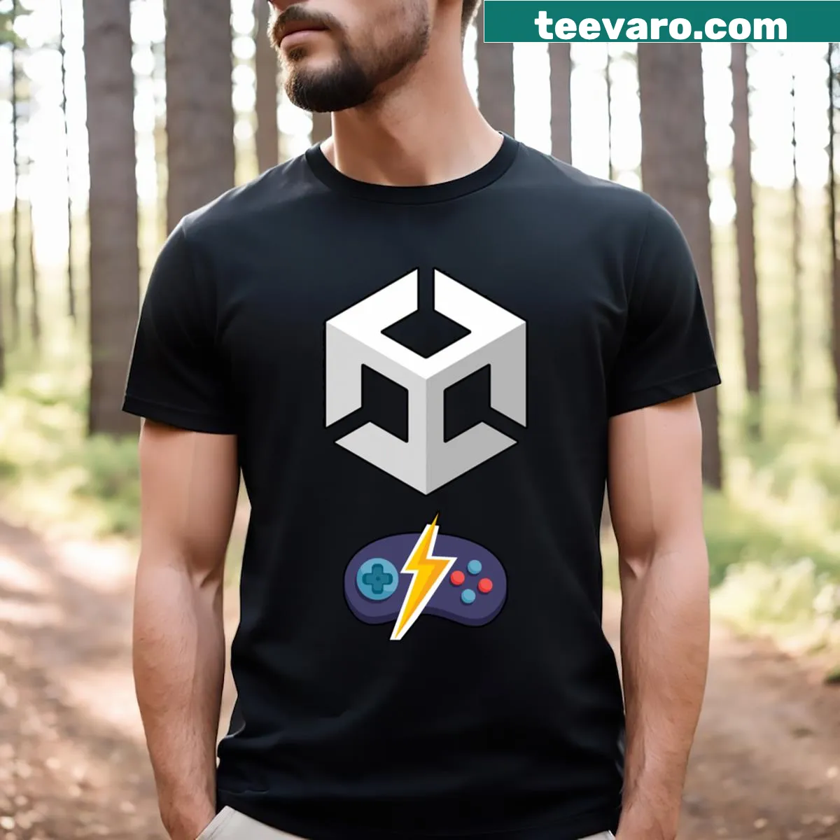 Unity Game Engine logo printed on a t-shirt — on a men's t-shirt