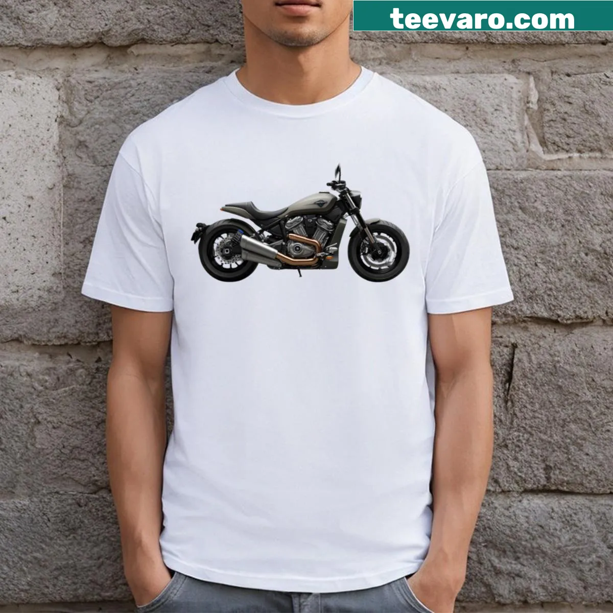 Bold motorcycle emblem graphic on a T-shirt — on a men's t-shirt