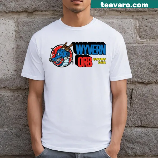 Wyvern entwined with an orb graphic on a t-shirt