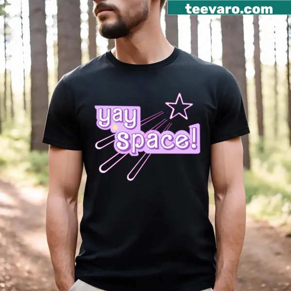 Fun t-shirt with the slogan 'Yay Space!' celebrating space exploration
