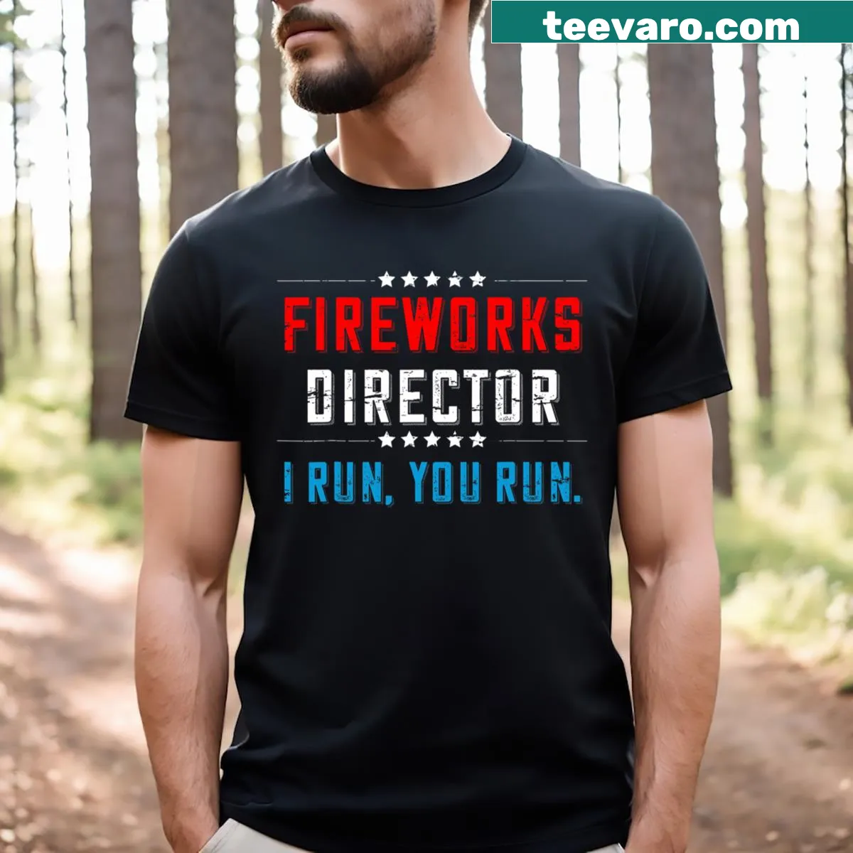 Funny 4th Of July Fireworks Director T-shirt design — on a men's t-shirt