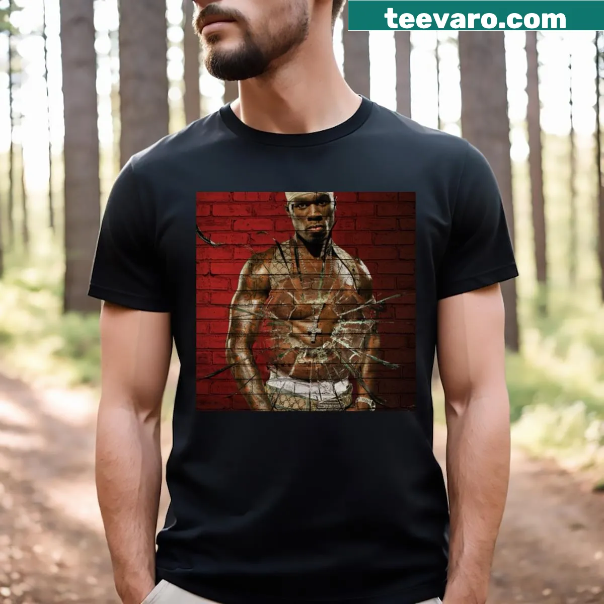 Graffiti-style album art T-shirt honoring 50 Cent. — on a men's t-shirt
